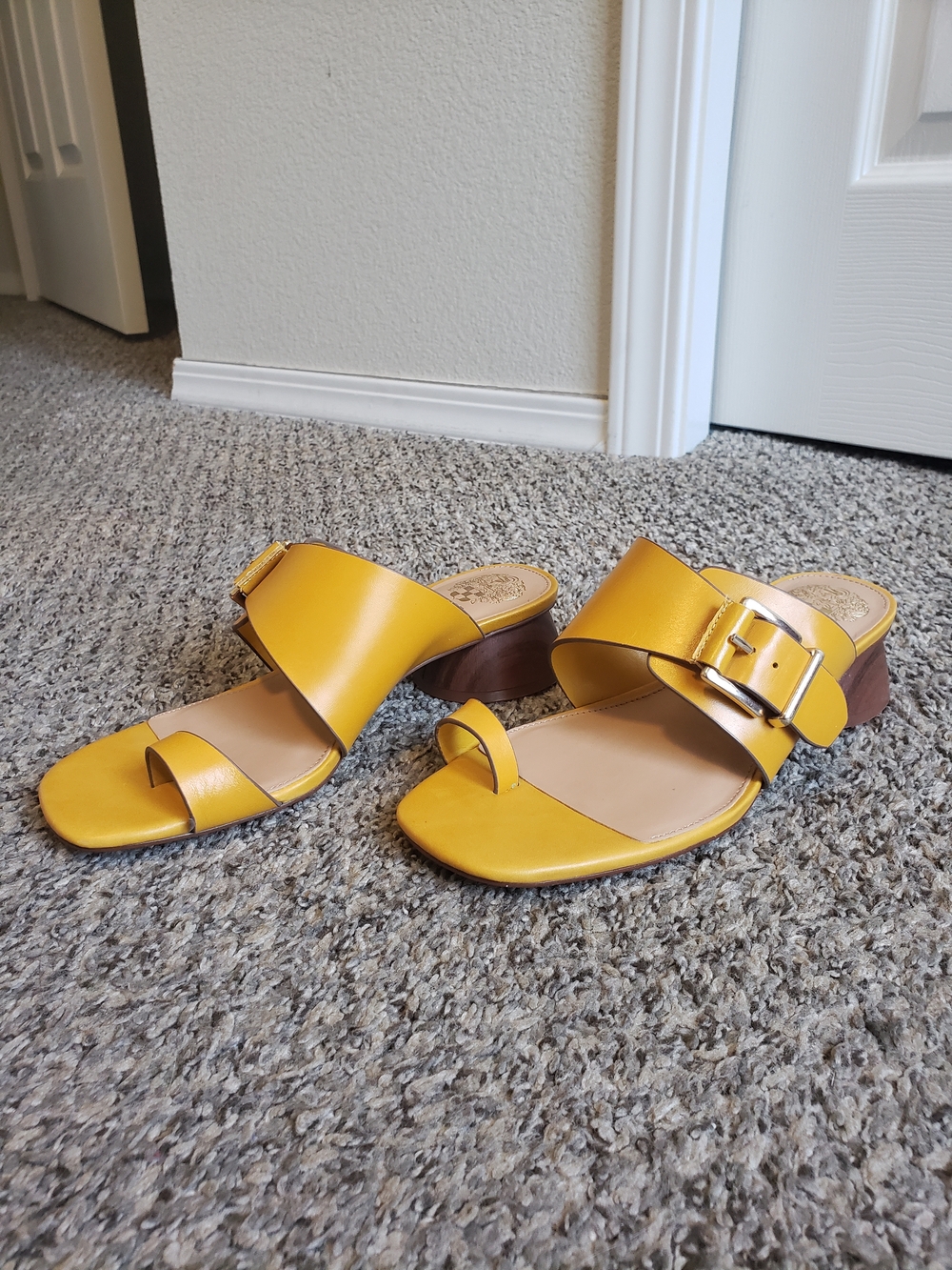 Vince Camuto Mustard Yellow Buckle Slide Sandals